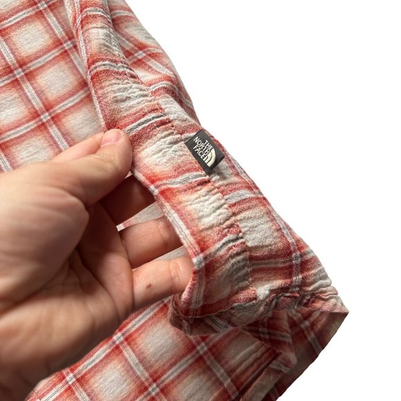 North Face Mens XL Red Plaid Check 100% Cotton Short Sleeve Button Up Shirt - Picture 10 of 12
